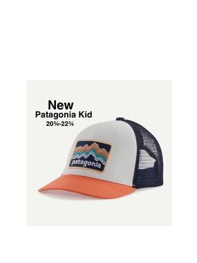 New Patagonia Kids' Trucker Hat color Ridge Rise Stripe: Coho Coral & tags⭐️⭐️
